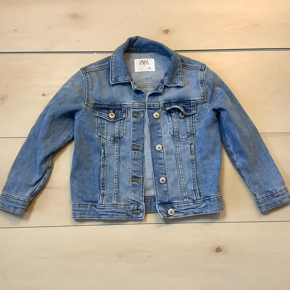 Unisex Kids Zara Casual Fall Buttoned Denim Blue Jacket Small 7 122